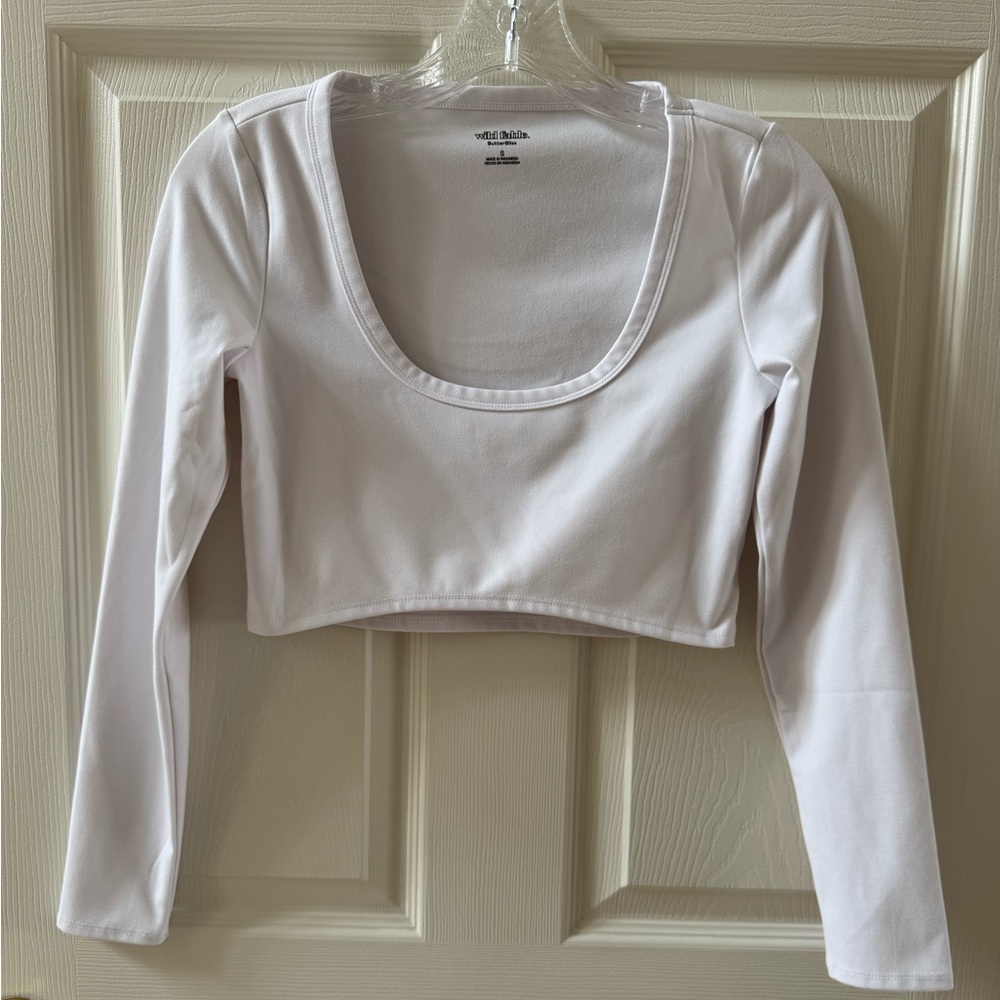 White cropped long sleeve top